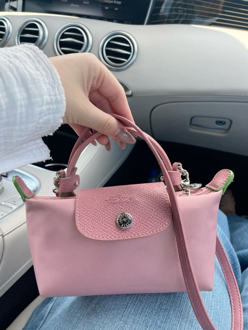 LONGCHAMP Small Pink Top-Handle Bag with shoulder strap